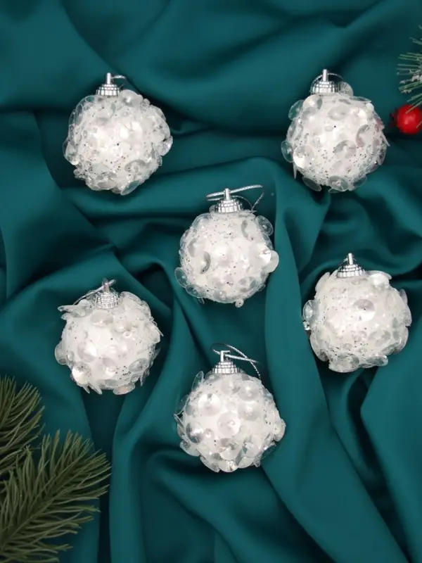 Ёлочные игрушки &laquo;Альваро&raquo;, шары новогодние, d=5 см, набор 6 шт., пайетки, белый