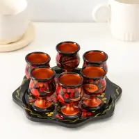 Подарочный набор: 6 шт. 30 мл рюмок на подносе, дерево хохлома