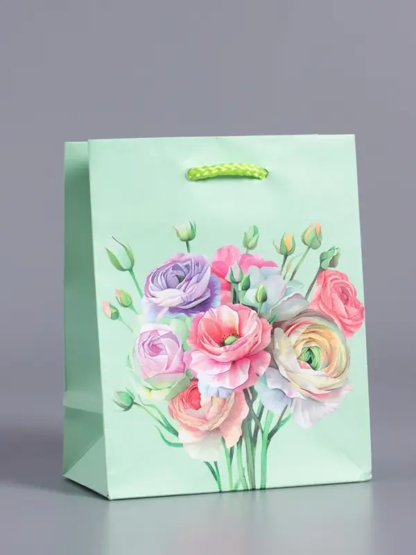 Пакет подарочный "Весенний букет" ламинированый 11,5 х 14,5 х 6,5 см