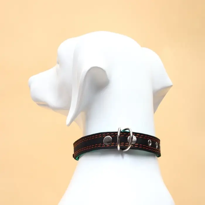 Ошейник кожаный усиленный капроном с полукольцом, 55&times;2.5 см, ОШ 27-53 см, чёрный