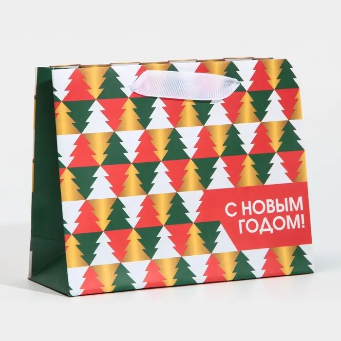 Пакет подарочный новогодний ламинированный «Ёлки», 15 х 12 х 5.5 см