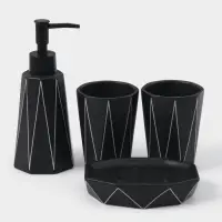 Аксессуары для ванной &laquo;Локо&raquo;, 4 предмета, дозатор для мыла 280 мл, мыльница, 2 стакана 250 мл, чёрные