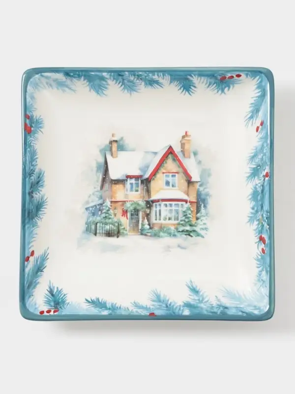 Тарелка сервировочная новогодняя Доляна «Зимний вечер», 15×15×3 см, доломит, белая