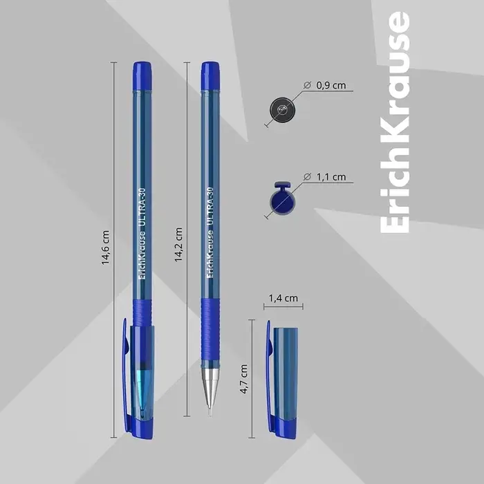 Ручка шариковая ErichKrause. ULTRA-30, синий стержень, игольчатый узел 0.7 мм, резиновый упор