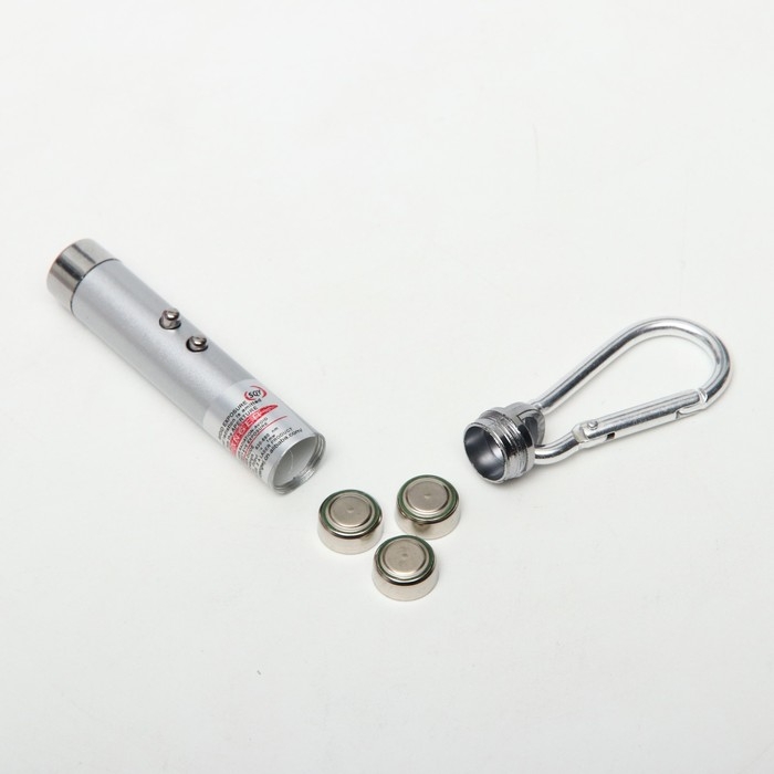 Лазерная указка, с карабином, дальность 1 км, 3 LR 44, 7.3 х 1.2 см, серебряная Лазерная указка, с карабином, дальность 1 км, 3 LR 44, 7.3 х 1.2 см, серебряная