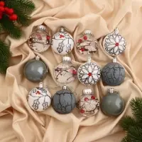 Ёлочные игрушки &laquo;Мелодия&raquo;, шары новогодние, d=6 см, набор 12 шт., ассорти, белый серый