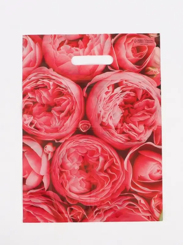 Пакет полиэтиленовый с вырубной ручкой &laquo;Пионы&raquo;, розовые, 30&times;40 см, 50 мкм