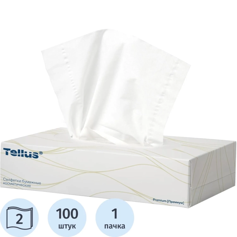 Салфетки косметические Торк/Tellus F1 д/лица 2сл. 100шт/уп 120380