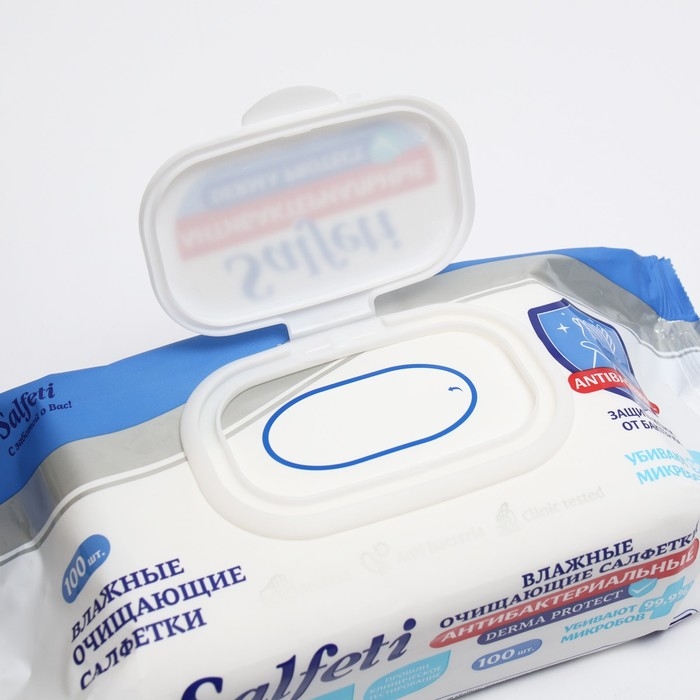 Влажные салфетки Salfeti, антибактериальные, 100 шт. Влажные салфетки Salfeti, антибактериальные, 100 шт.