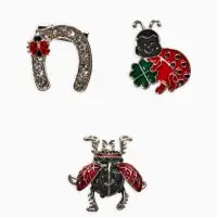 Броши "Счастливый случай" (набор 3шт), цветной в серебре