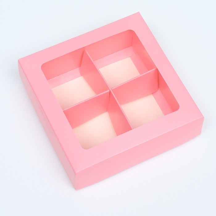 Коробка для конфет 4 шт, с коном, розовая, 12,5 х 12,5 х 3,5 см Коробка для конфет 4 шт, с коном, розовая, 12,5 х 12,5 х 3,5 см