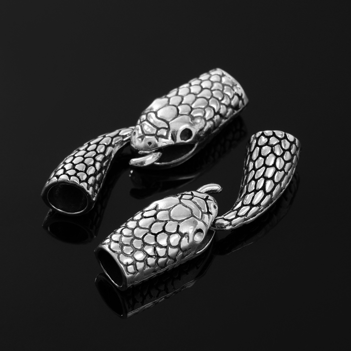 Замок-концевик «Змея», 4,3×1,6 мм (внутренний 0,7 мм),(набор 2 шт.) цвет чернёного серебра Замок-концевик «Змея», 4,3×1,6 мм (внутренний 0,7 мм),(набор 2 шт.) цвет чернёного серебра