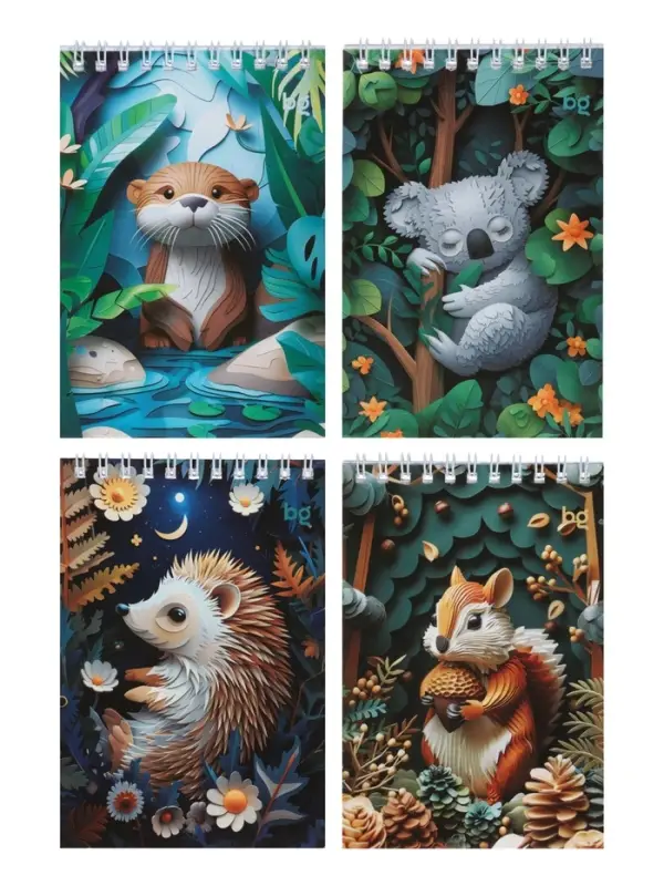 Блокнот BG. Paper art, 40 листов, А6, в клетку, на гребне, обложка из мелованного картона, МИКС