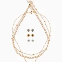 Набор 2 предмета: 3 колье, 3 пары пусет &laquo;Эстетика&raquo;, сердце, белый в золоте, 32 см