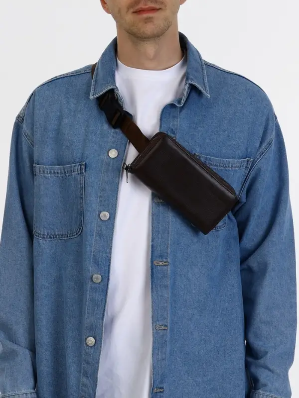 Сумка мужская на плечо TEXTURA, портмоне-клатч, на молнии, коричневая