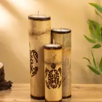 Свеча в бамбуке тройная «Экзотика», 13×15×30 см, 100 мл, бежевая