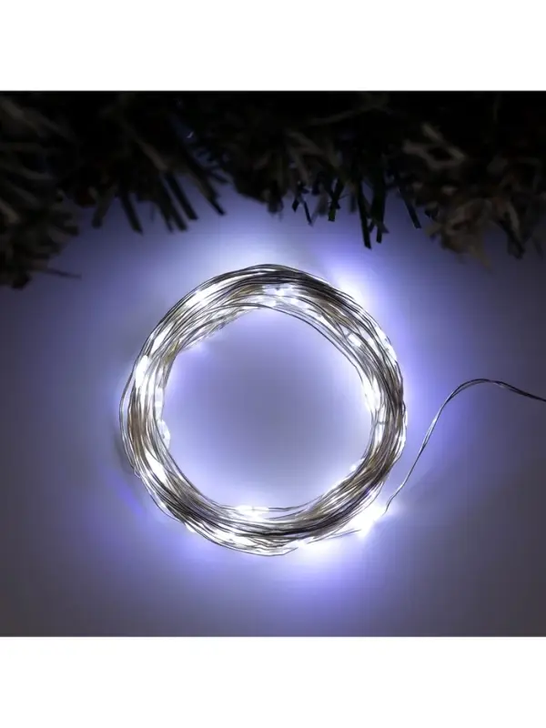 Гирлянда &laquo;Нить&raquo; 10 м, роса, IP20, серебристая нить, 100 LED, свечение белое, 12 В