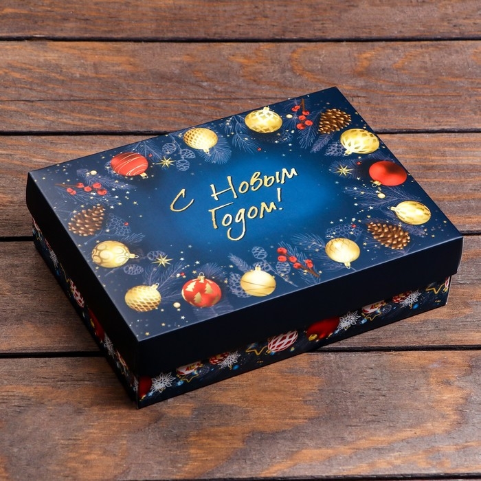Новый год. Коробка подарочная новогодняя складная, крышка-дно, Новый год. Коробка подарочная новогодняя складная, крышка-дно, "Елочные игрушки", 21 х 15 х 5,7 см