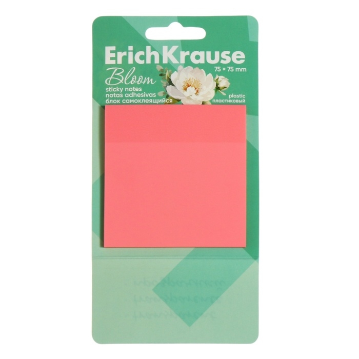 Блок с липким краем пластиковый 75X75 мм, ErichKrause Блок с липким краем пластиковый 75X75 мм, ErichKrause "Pastel Bloom", 50 листов, микс