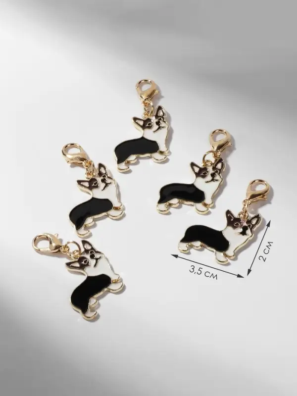 Шарм для браслета на карабине &laquo;Корги&raquo;, чёрно-белый в золоте