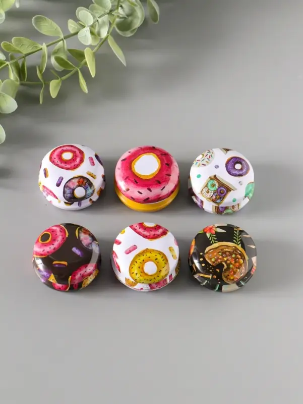 Шкатулка металл круглая "Пончики" набор 12 шт 4х4х2 см