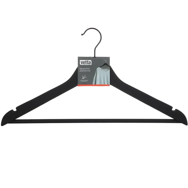 VETTA Вешалка деревянная, софт тач, 44.5x23x1.2см, черная