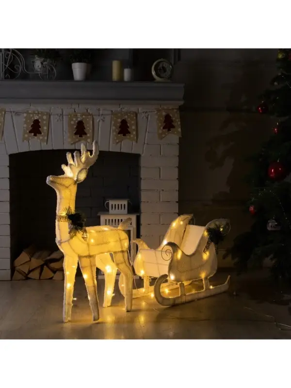 Светодиодная фигура &laquo;Олень&raquo;, 56&times;76&times;15 см, текстиль, металл, 220 В, свечение тёплое белое