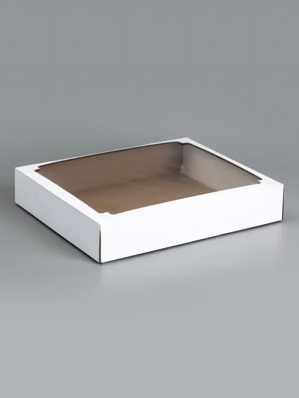 Коробка сборная без печати крышка-дно белая с окном 37&times;32&times;7 см