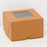 Коробка для 4 мини - капкейка крафт с окном, 13×13×8 см