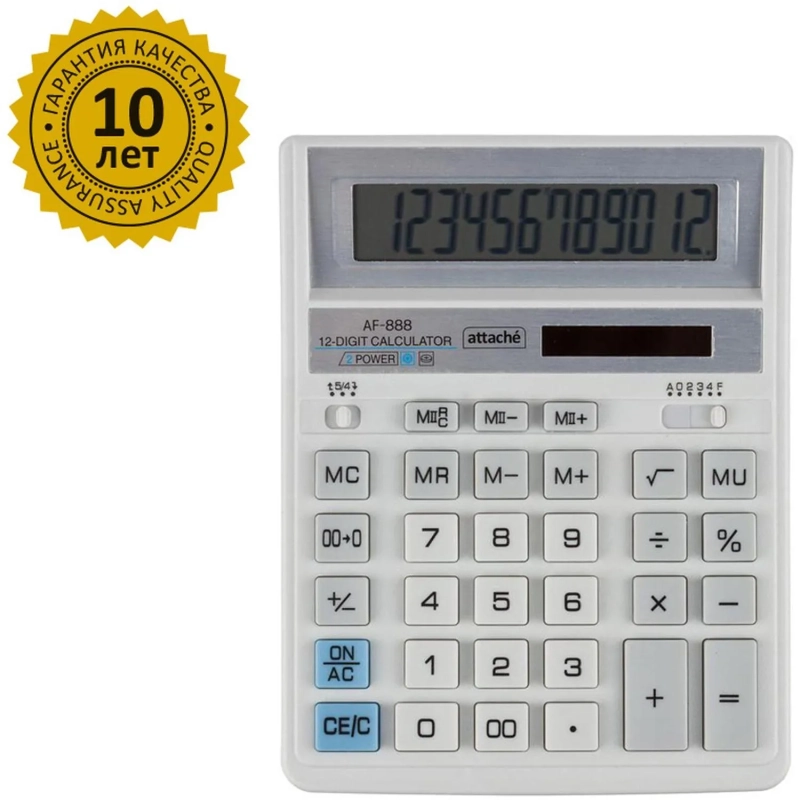 Калькулятор настольный ПОЛН/Р Attache AF-888,12р,дв.пит,204x158мм, белый