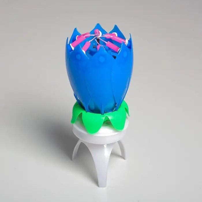 Свеча для торта музыкальная &laquo;Тюльпан&raquo;, крутящаяся, синяя, 14.5&times;6 см