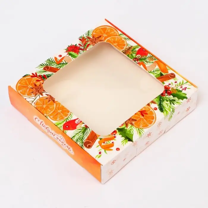 Подарочная коробка сборная с окном «С Новым годом!», 13×13×3 см Подарочная коробка сборная с окном «С Новым годом!», 13×13×3 см