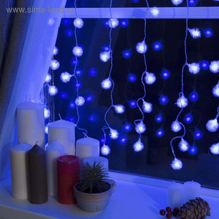 Гирлянда «Занавес» 2 × 1.5 м с насадками «Ёжики», IP20, прозрачная нить, 360 LED, свечение синее, 8 режимов, 220 В