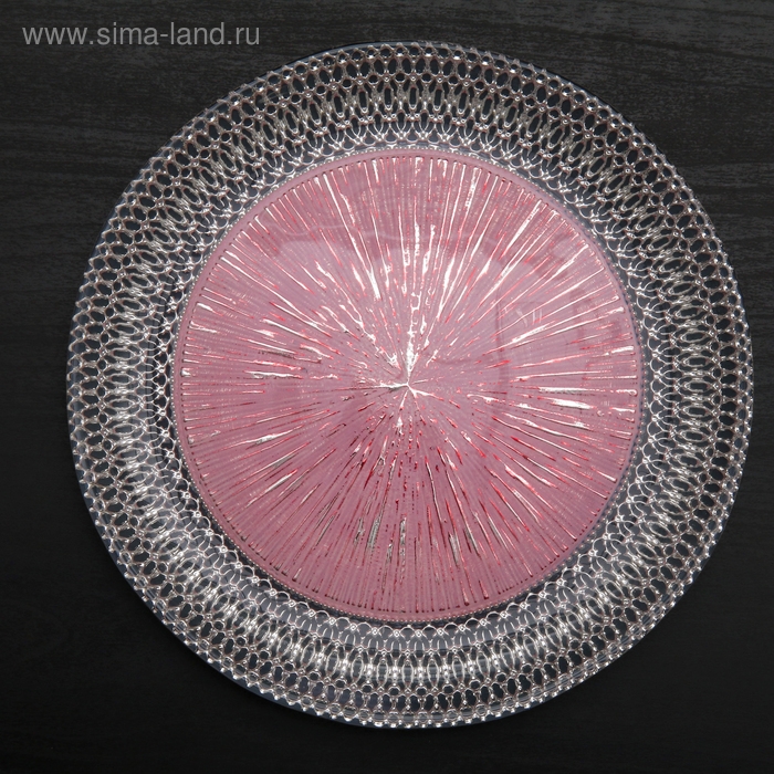 Тарелка стеклянная подстановочная «Морион», d=27 см, цвет чёрно-розовый с серебром