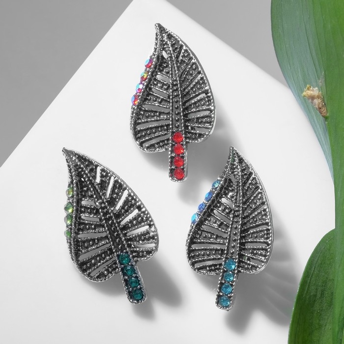 Брошь «Лист» ажурный, цвет МИКС в чернёном серебре (неделимая фасовка 12 шт., цена за шт.) Брошь «Лист» ажурный, цвет МИКС в чернёном серебре (неделимая фасовка 12 шт., цена за шт.)