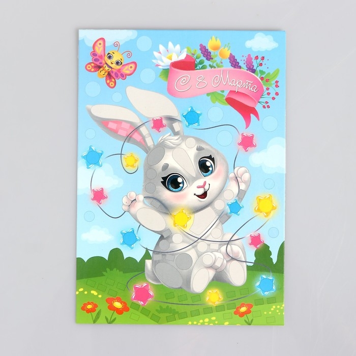Аппликация стикерами на 8 марта форменная «Зайка», набор для творчества