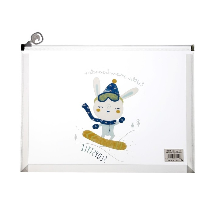 Папка-конверт на молнии формат А4, 180мкр, с рисунком Папка-конверт на молнии формат А4, 180мкр, с рисунком "Звери", МИКС