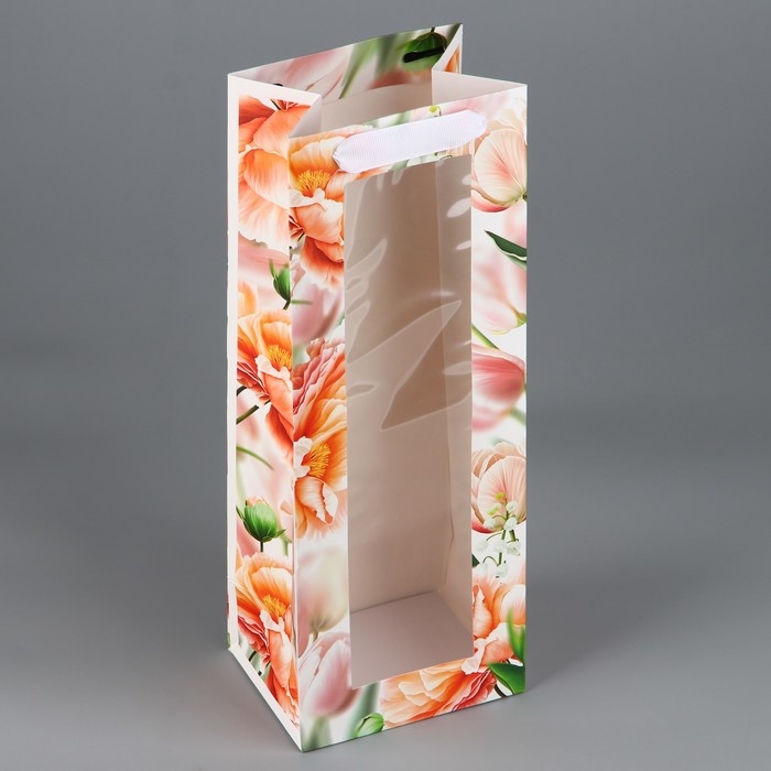 Пакет подарочный под бутылку, упаковка, «Цветы», 36 х 13 х 10 см Пакет подарочный под бутылку, упаковка, «Цветы», 36 х 13 х 10 см