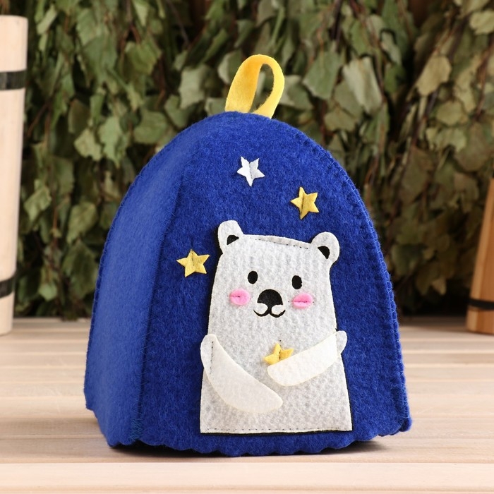 Шапка для бани с аппликацией Шапка для бани с аппликацией "Застенчивый Мишка"