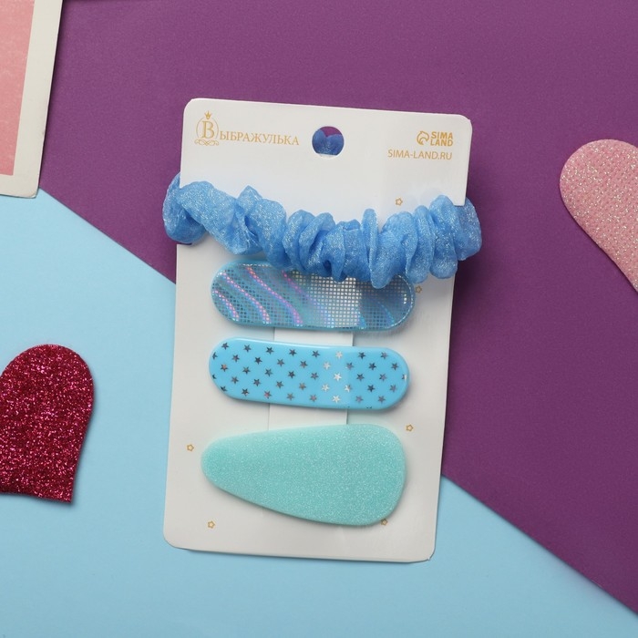 Набор для волос Набор для волос "Толиман" 4 шт (1 резинка-6 см,3 невидимки- 5 см) голубой