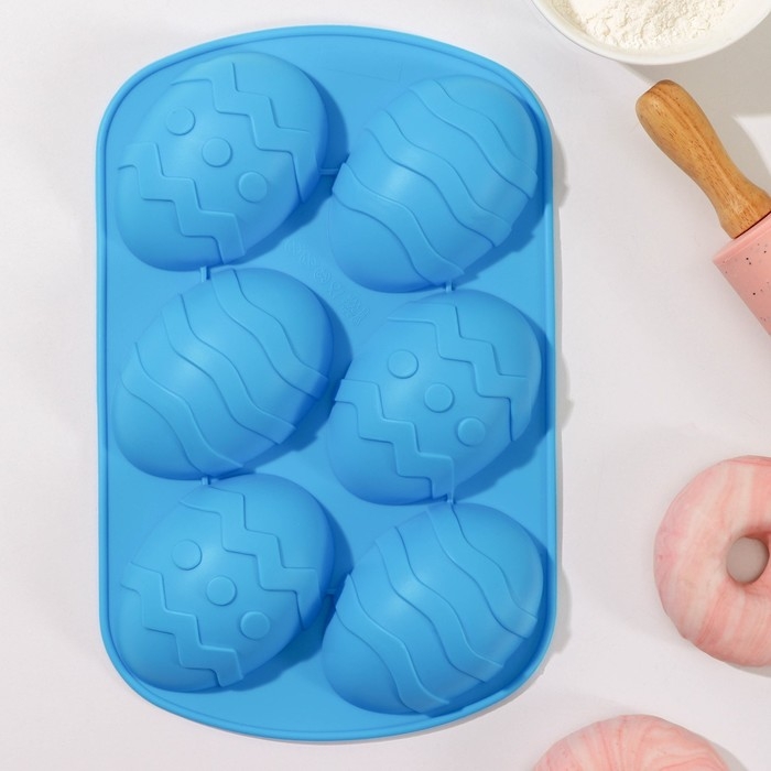 Форма для выпечки Доляна «Пасха. Пасхальные яйца», силикон, 32,5×19,5 см, 6 ячеек (9,7×6,8 см), цвет красный Форма для выпечки Доляна «Пасха. Пасхальные яйца», силикон, 32,5×19,5 см, 6 ячеек (9,7×6,8 см), цвет красный