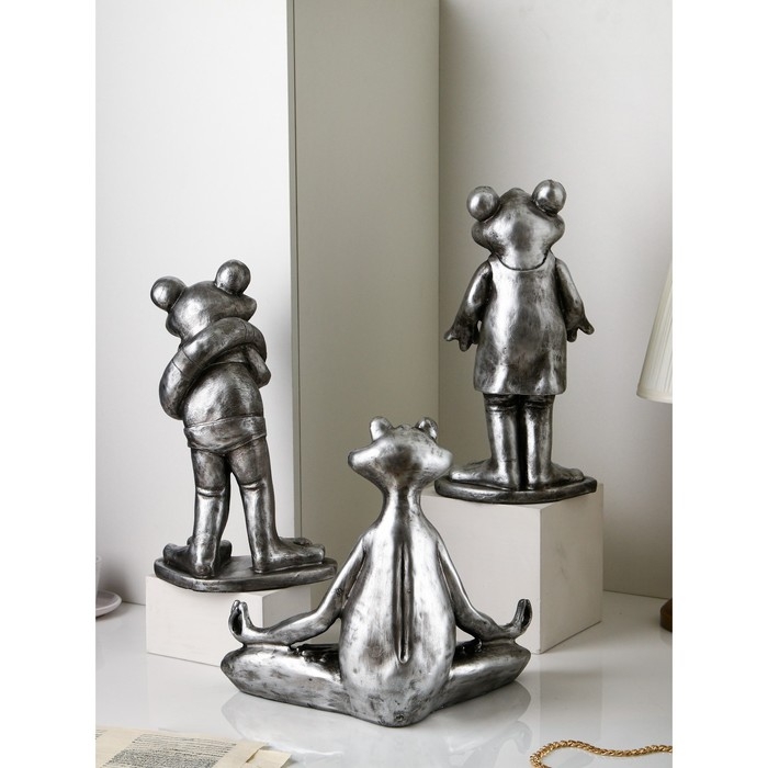 Набор фигур «Лягушки», полистоун, 38 см, цвет серебро Набор фигур «Лягушки», полистоун, 38 см, цвет серебро