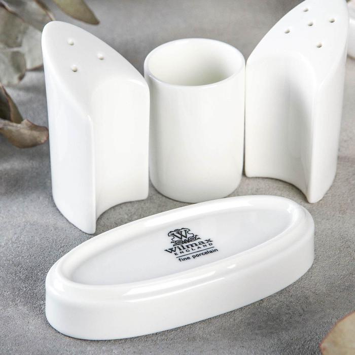 Набор фарфоровый для специй Wilmax, 3 предмета: солонка 50 мл, перечница 50 мл, ёмкость для зубочисток, цвет белый Набор фарфоровый для специй Wilmax, 3 предмета: солонка 50 мл, перечница 50 мл, ёмкость для зубочисток, цвет белый