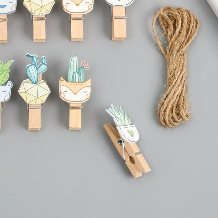 Декор для творчества дерево Декор для творчества дерево "Прищепка. Растения в горшочках" набор 10 шт 4х2х1,2 см