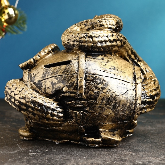 Копилка Копилка "Змея с бочкой" малая золото, 14х19х12см