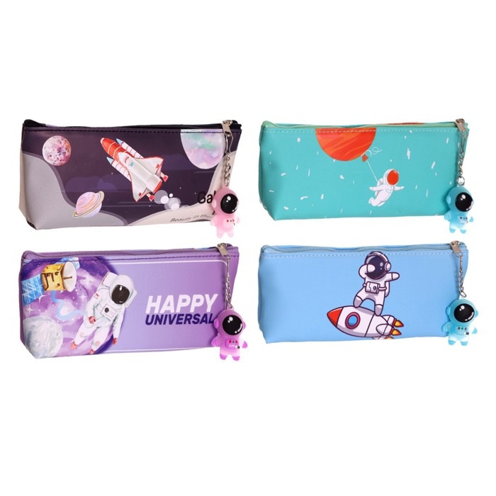 Пенал школьный на молнии, с подвеской, Пенал школьный на молнии, с подвеской, "Космонавт", МИКС