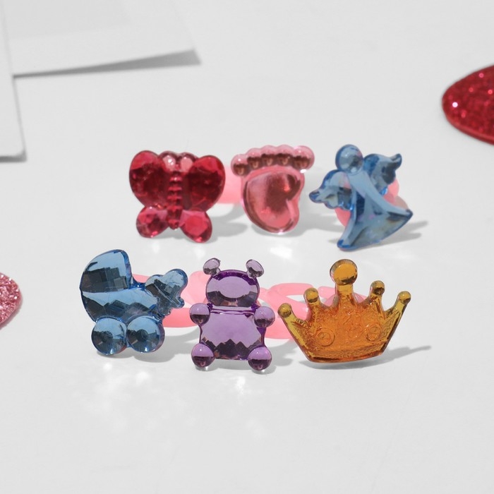 Кольца детские набор 12шт «Выбражулька» ассорти воображение, форма МИКС, цвет МИКС, б-р Кольца детские набор 12шт «Выбражулька» ассорти воображение, форма МИКС, цвет МИКС, б-р