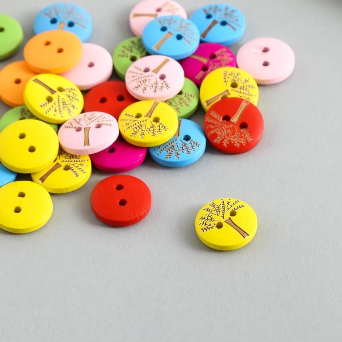 Пуговицы дерево для творчества 2 прокола Пуговицы дерево для творчества 2 прокола "Деревце" набор 30 шт 1,5х1,5х0,3 см МИКС
