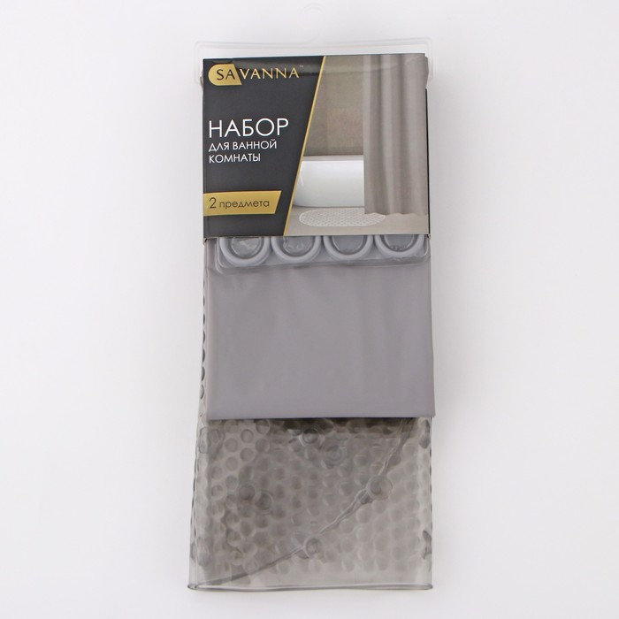 Набор для ванной SAVANNA «Селест»: штора 180×180 см, ковёр 38×69 см, цвет серый Набор для ванной SAVANNA «Селест»: штора 180×180 см, ковёр 38×69 см, цвет серый