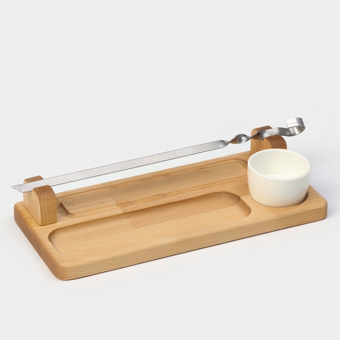 Доска для подачи, шампур металлический, соусник, 30×14 см, берёза, пропитано минеральным маслом Доска для подачи, шампур металлический, соусник, 30×14 см, берёза, пропитано минеральным маслом